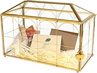 Atzciyr Gold Glass Wedding Card Box with Lock - 12.6x5.9x9 Inch Terrarium for Parties, Birthdays, Secure Gift Card Holder
