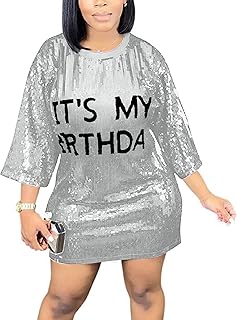 Its My Birthday Dress Women Sequin Party Outfit Shirt Sparkly Glitter Casual Sexy Nightclub Party T-Shirts Tops Dress - Buy now