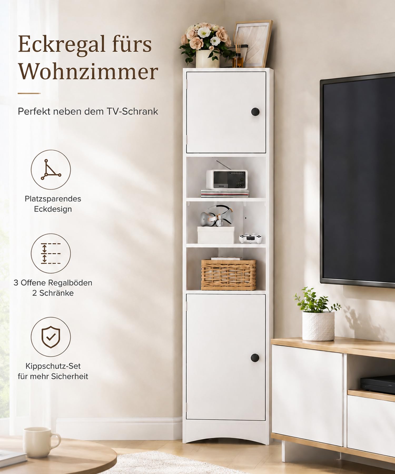 Yorbay Eckschrank mit Türen Offenen Fächern: 170 cm Hochschrank für Bad