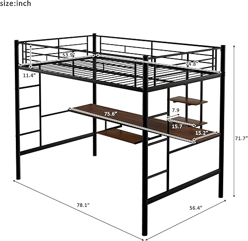 Miniatura 10 de Merax Moderna cama alta de metal pesado con escalera litera individual con escritorio y estantes para jóvenes adolescentes y adultos fácil de montar
