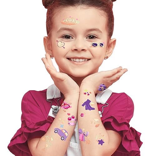 Miniatura 5 de Tatuajes temporales impermeables  128 piezas de tatuajes falsos geniales para niñas, regalos de fiesta de cumpleaños, bolsa de princesa, zapatos de