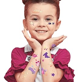 Waterproof Temporary Tattoos - 128pcs Groovy Fake Tattoo for Girls Birthday Party Favors, Princess Bag Rainbow Shoes Girl Power DIY Arts and Crafts Home Activity for Kids 6 7 8 9 10 11 12 years old