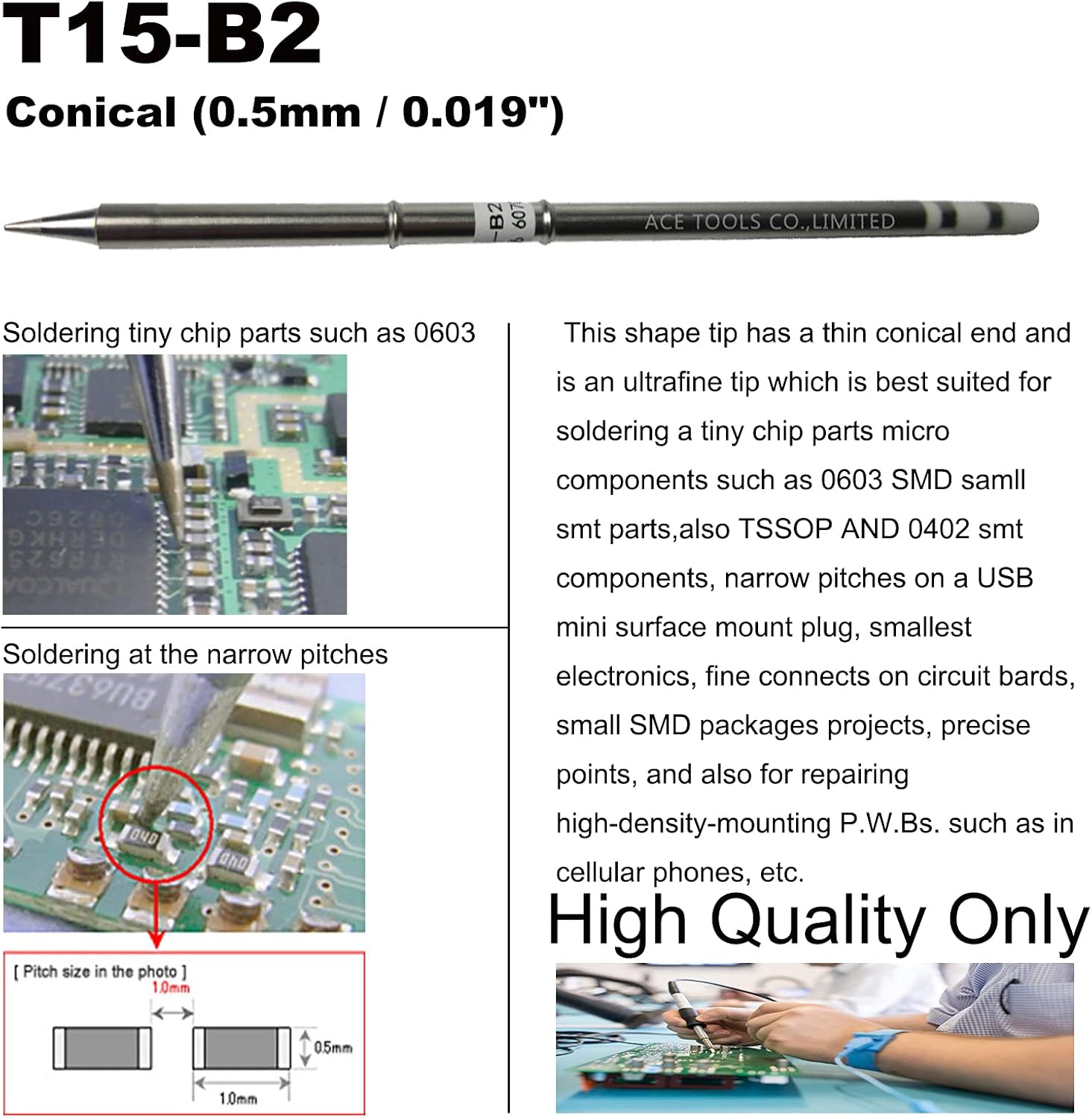 T15-B2 Conical Round 0.5mm Soldering Tip for FX-9501 FM-2028 FM-2027 FM-2021 FX-950 FX-951 FX-952 FM-202 FM-203 FM-204 FM-206 ACE Tips (10)