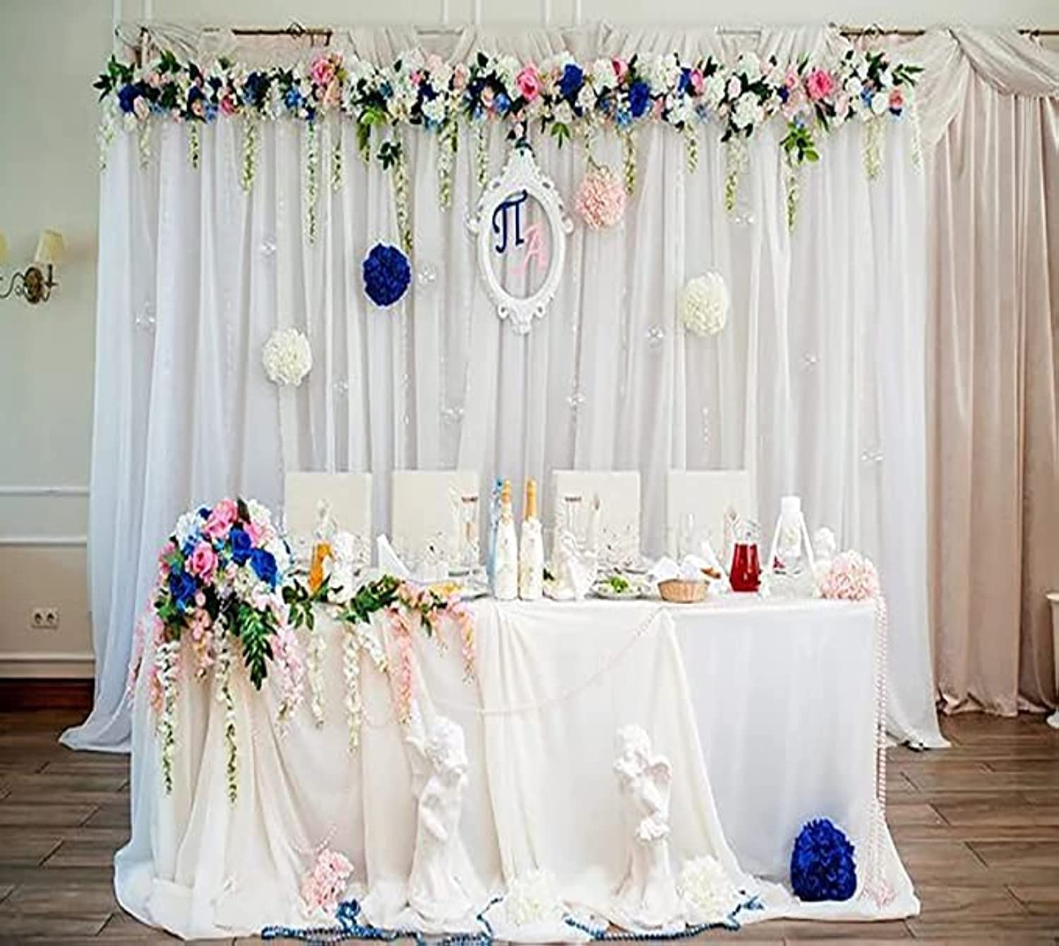 medla 3m x 3m Wedding Backdrop White: Large Party Backdrop Curtain Smooth Ice Silk Stage Background Curtain for Photography Shoot Photo Booth Props Decoration for Birthday,Baby Shower,Festival Event