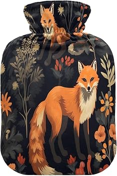 Cartoon Foxes Hot Water Bottle with Cover - 2L Hot Water Bag for Multi-Purpose Hot & Cold Compress, Pain Relief - Comforting for Neck & Shoulder Soothing