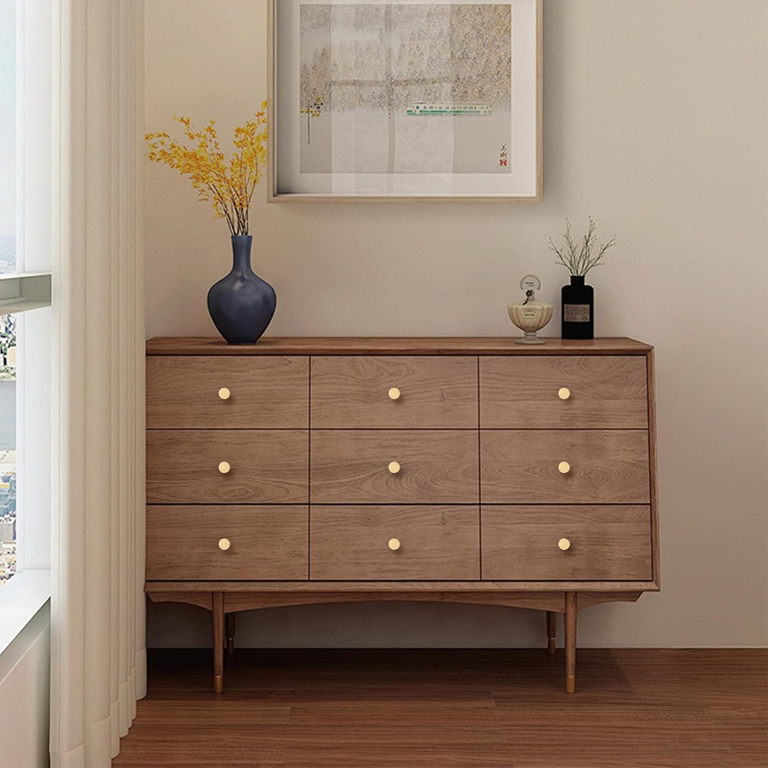 WEAVERBIRD 2Pcs Solid Brass Cabinet Knobs Pulls, Drawer Dresser Knobs, Brushed Brass Cabinet Pulls