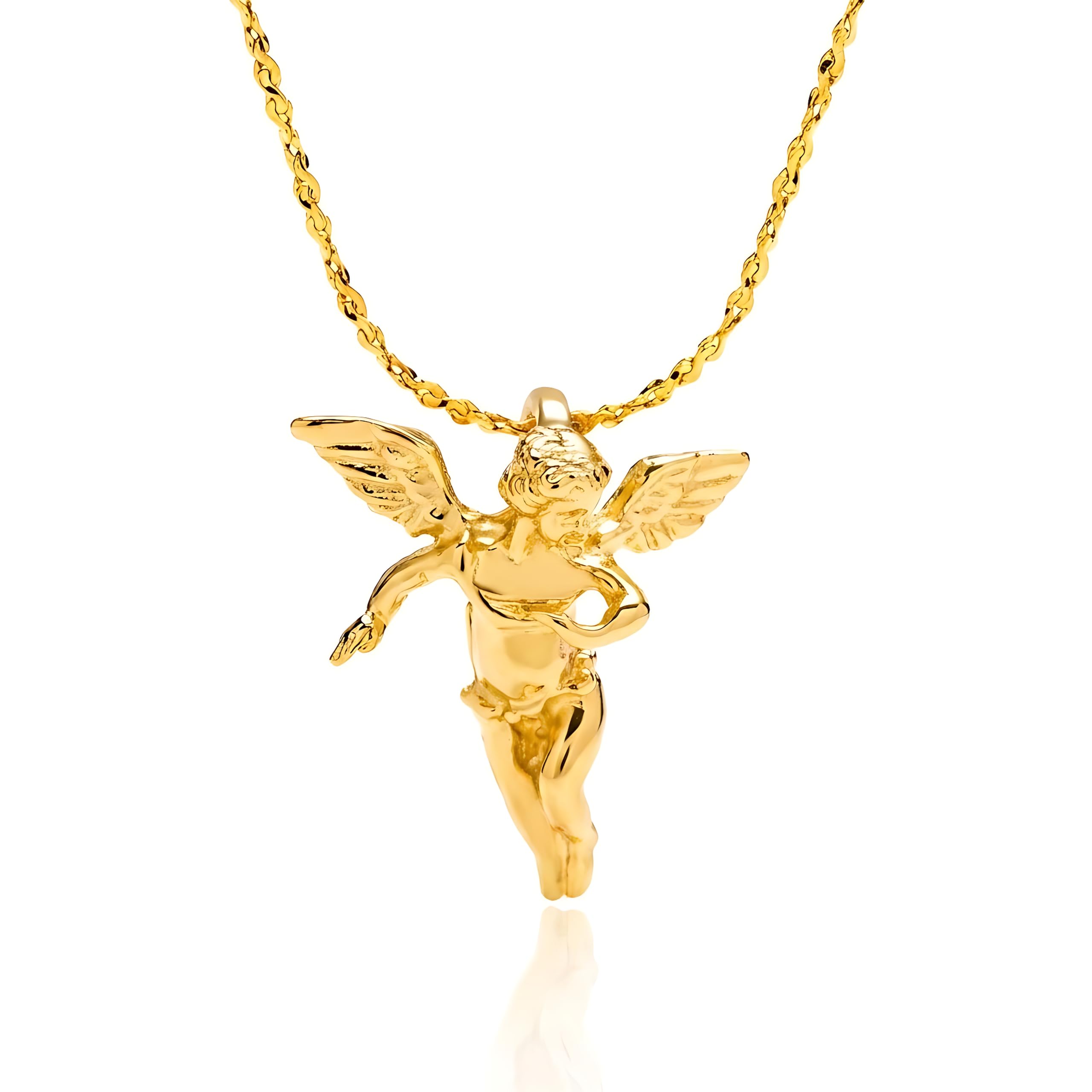 Medium Guardian Angel Pendant Necklace Charm 24K Real Gold Plated