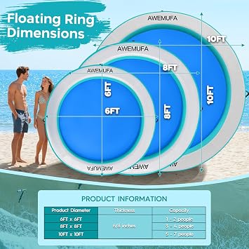 AWEMUFA Inflatable Water Hammock Round Floating Ring with Mesh for Lake