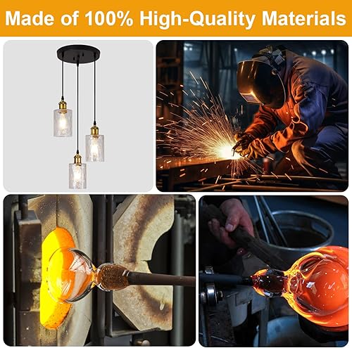 Miniatura 6 de Lámparas colgantes para isla de cocina, 3 luces industriales negras y doradas, iluminación de isla de cocina de granja, lámpara colgante moderna