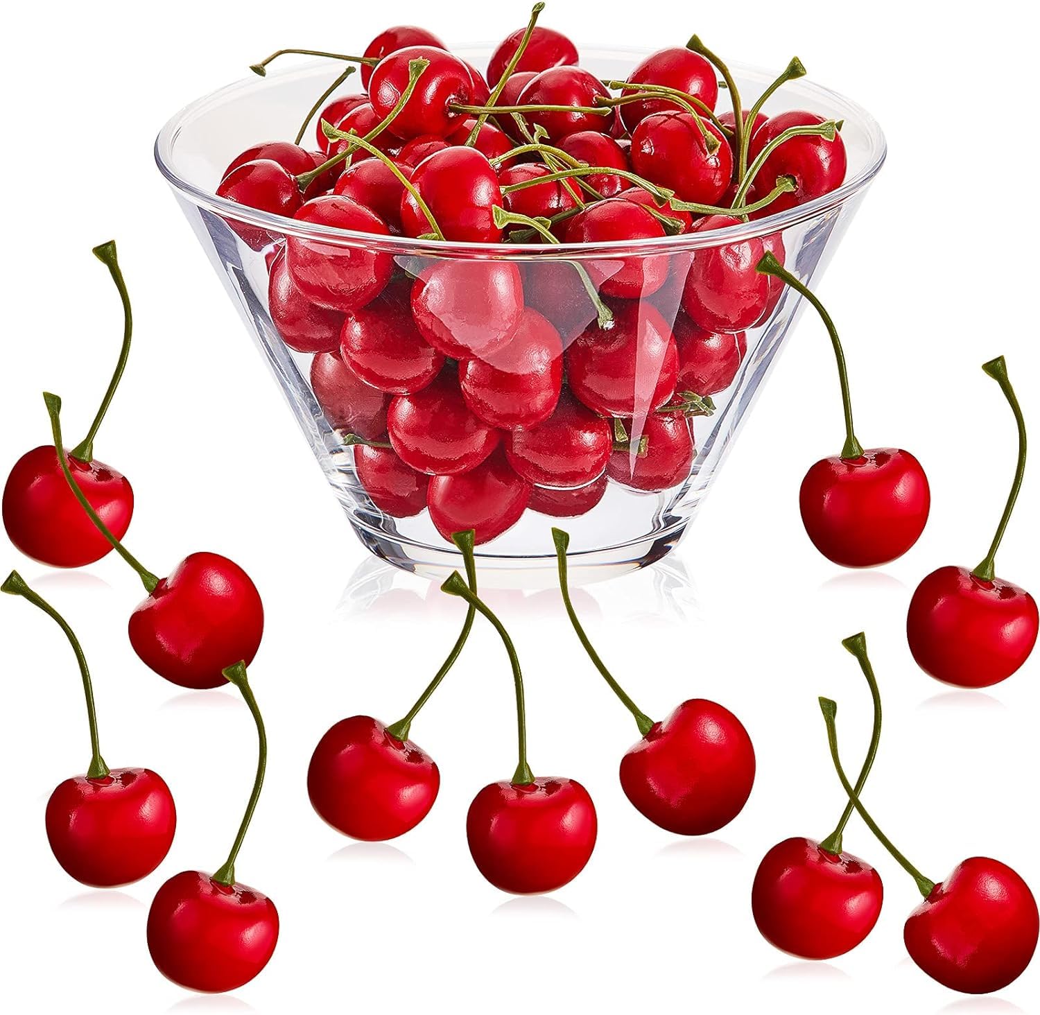Nalacal 50Pcs Fake Cherries, Red Artificial Simulation Cherries Fruit, Cherry Decorations, Fruit Model, Home Kitchen Party Decoration, Desk Ornament, Photography Prop