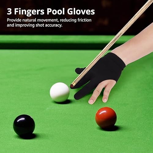 Miniatura 2 de OMISTAR 50 guantes de billar, guantes de piscina con 3 dedos, guantes para mano izquierda y derecha, guantes transpirables negros para hombres y