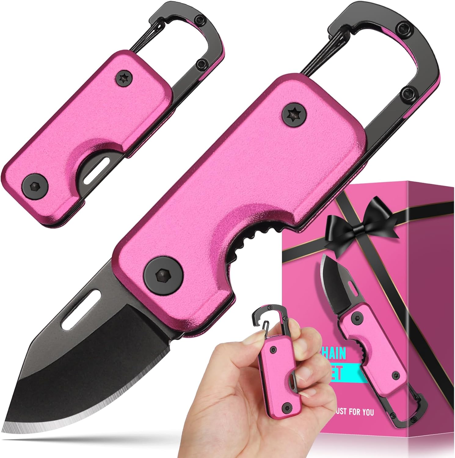 Stocking Stuffers for Women - Gifts for Women, Pocket Knife, Womens Stocking Stuffers, Keychain Gifts - Christmas Birthday Gift, Box Cutter - Edc Gadgets for Hiking, Camping, Fishing, Pink Knives