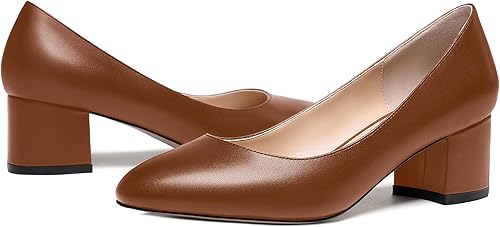 Vista 3 de WAYDERNS Zapatos de tacón bajo grueso con punta redonda mate para mujer, 2 pulgadas