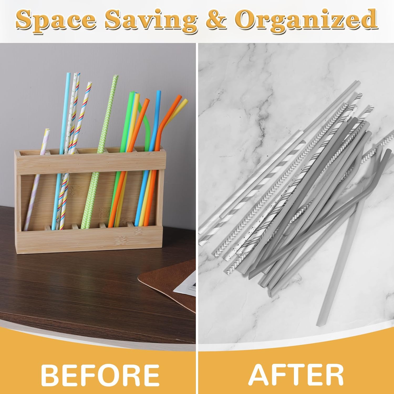 Wooden Cabinet Door Straw Holder, Reusable Straw Dispenser Space-Saving Drinking Straws Organizer for Cabinet Door Kitchen Cupboard Countertop Storage, Adhesive No Drill Installation - Image 4