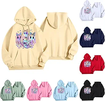 Halloween Hoodies for Women 2025 Fall Fashion Long Sleeve Cute Ghost Graphic Lightweight Hoodie with Pockets
