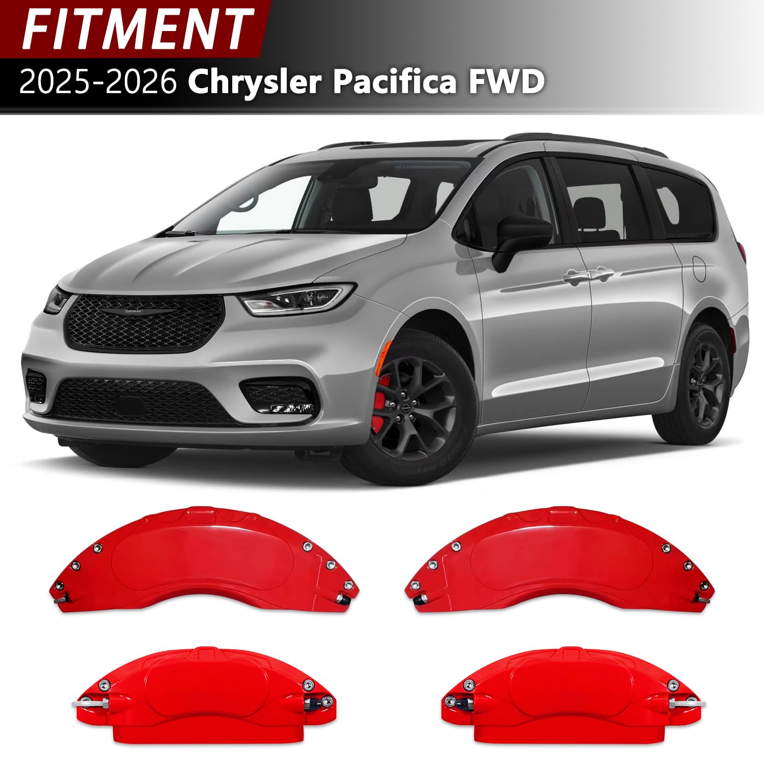 Red Caliper Covers 2025-2026 Chrysler Pacifica FWD Aluminum Set of 4 image 8