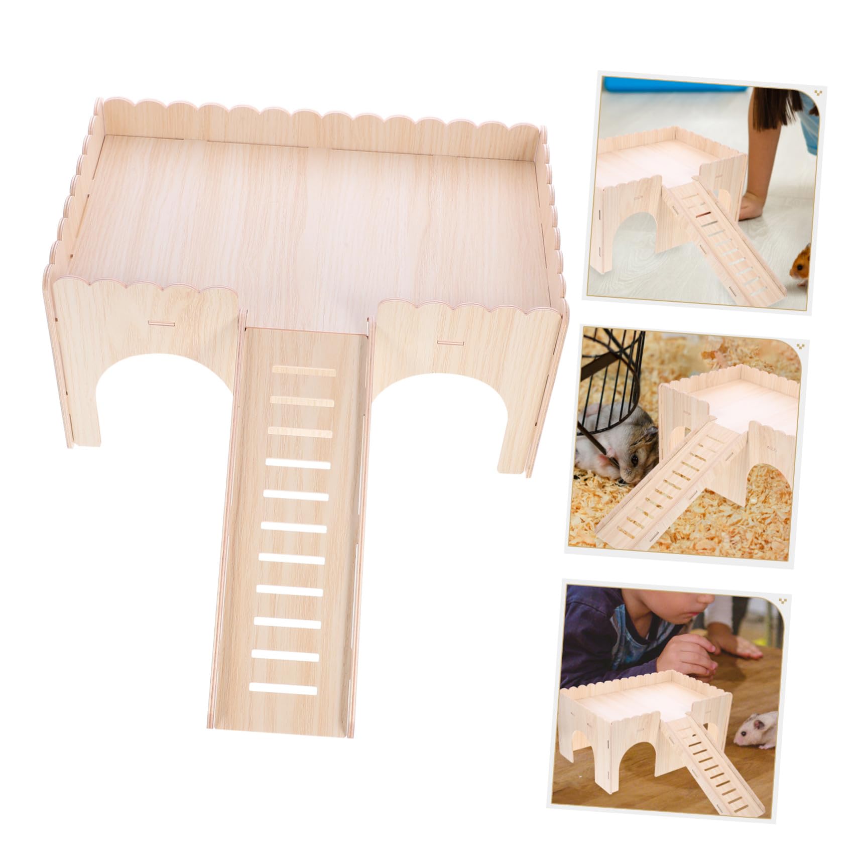 Holz Haustierhütte mit Schlitten, Villaförmig Beige für Kleintiere
