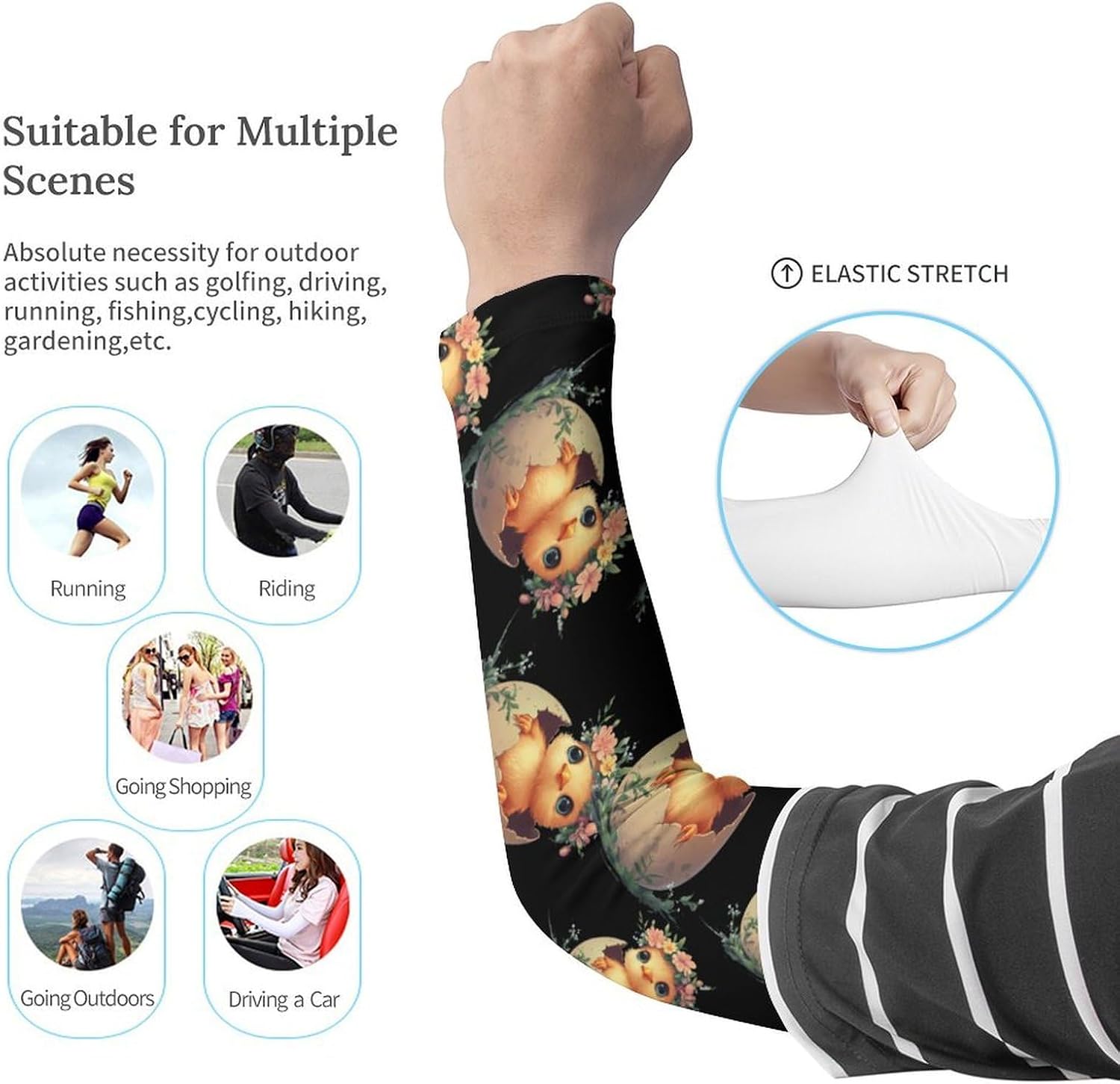 Hatching Chick Flowers Arm Sleeves Sun Protection Sleeves Sports Cooling Arm Compression Sleeve for Men Women