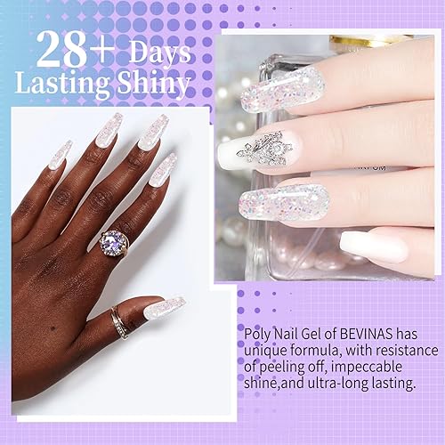 Miniatura 2 de Kit de gel de uñas de poligel con purpurina, colores de uñas duales, formas de uñas doradas, lentejuelas plateadas (POLY GEL 02)