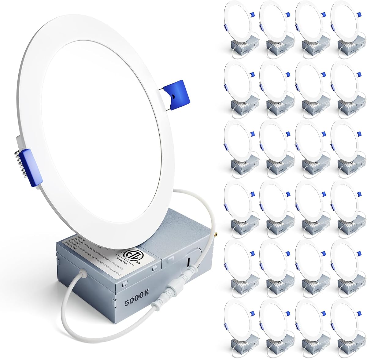 Ensenior 24 Pack 6 Inch LED Recessed Light, 5000K Dimmable Canless Wafer | 5000K Daylight, 5%-100% Dimmable, 1200LM 12W 120V, IC & Damp Rated, ETL & FCC & UL Certified, 50000h Life Span