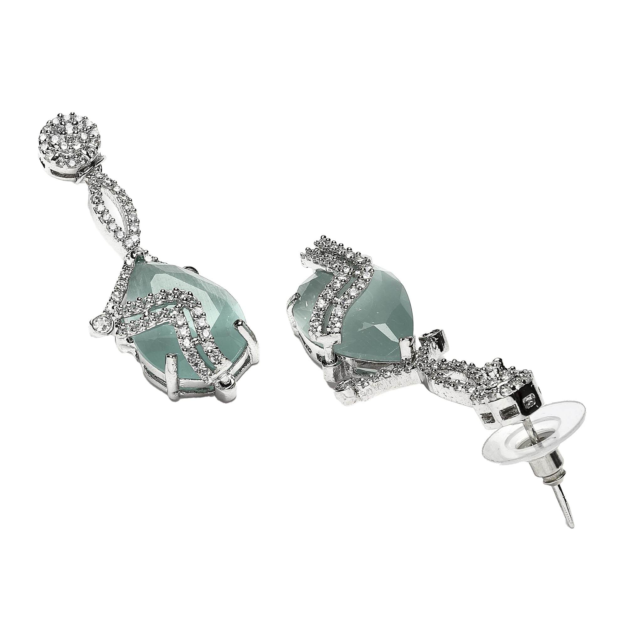 Diamond Drop Earrings, Rhodium-Plated