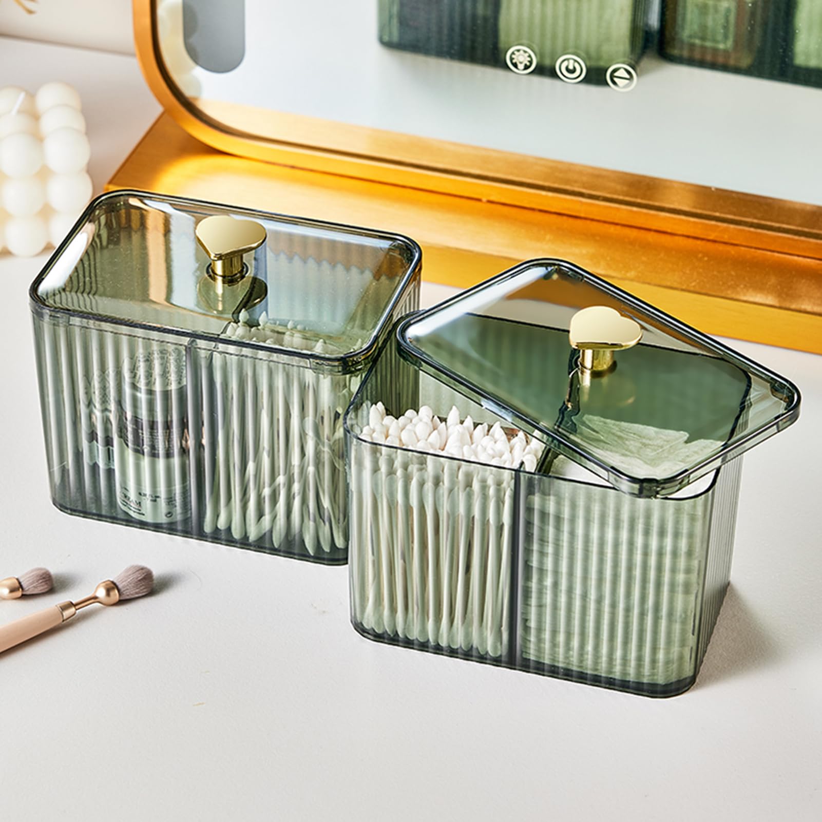 Veki Przezroczysty Dozownik wacików z pokrywką, cosmetics Container, Organizer łazienkowy na waciki i patyczki higieniczne, Pojemnik na Cotton Pad Cotton Swab Nici Beauty Eggs