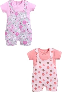 100% Cotton Half Sleeve Dungarees for New Born Baby Boys & Girls| Infant Clothes| Pack of 2 Price In India