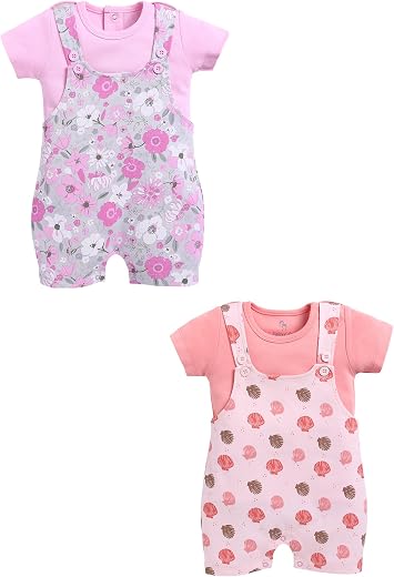 100% Cotton Half Sleeve Dungarees for New Born Baby Boys &amp; Girls| Infant Clothes| Pack of 2