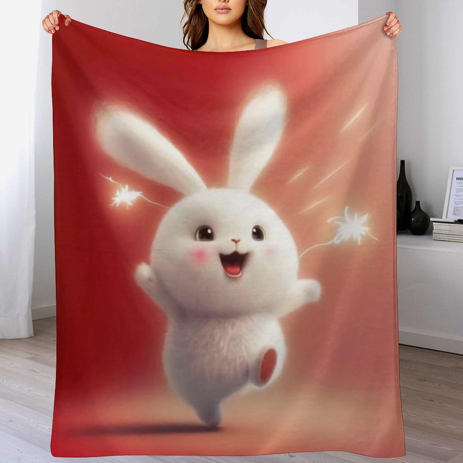 Couvertures polaires en lapin mignon pour soirées cocooning et lecture sur canapé