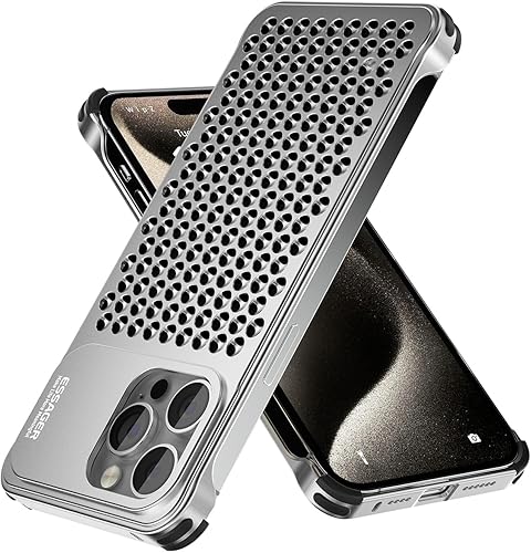 ESSAGER Aleación de aluminio 3D de disipación de calor agujeros anticaída bisel delgado caso para iPhone 13 Pro Max (para iphone13 pro max, gris)