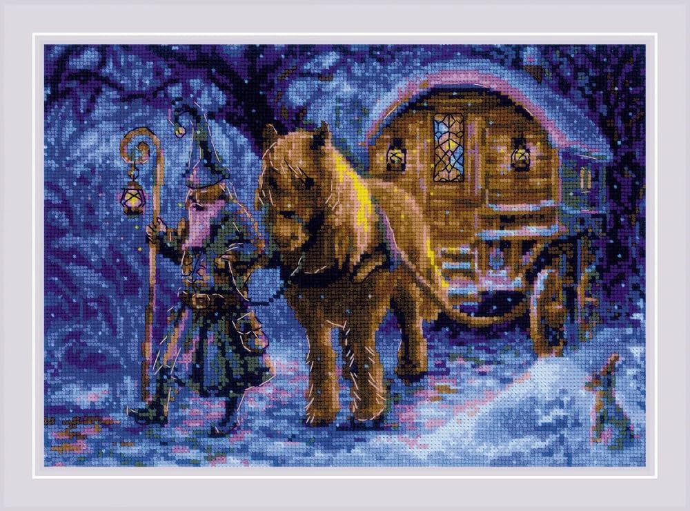 RIOLIS - Travelling Sorcerer 1942, Counted Cross Stitch Kit 11¾"x8¼, Cross Stitch Patterns for Adults w/Horse and Wizard Motives, Christmas Cross Stitch Kits for Adults Advanced & Beginners