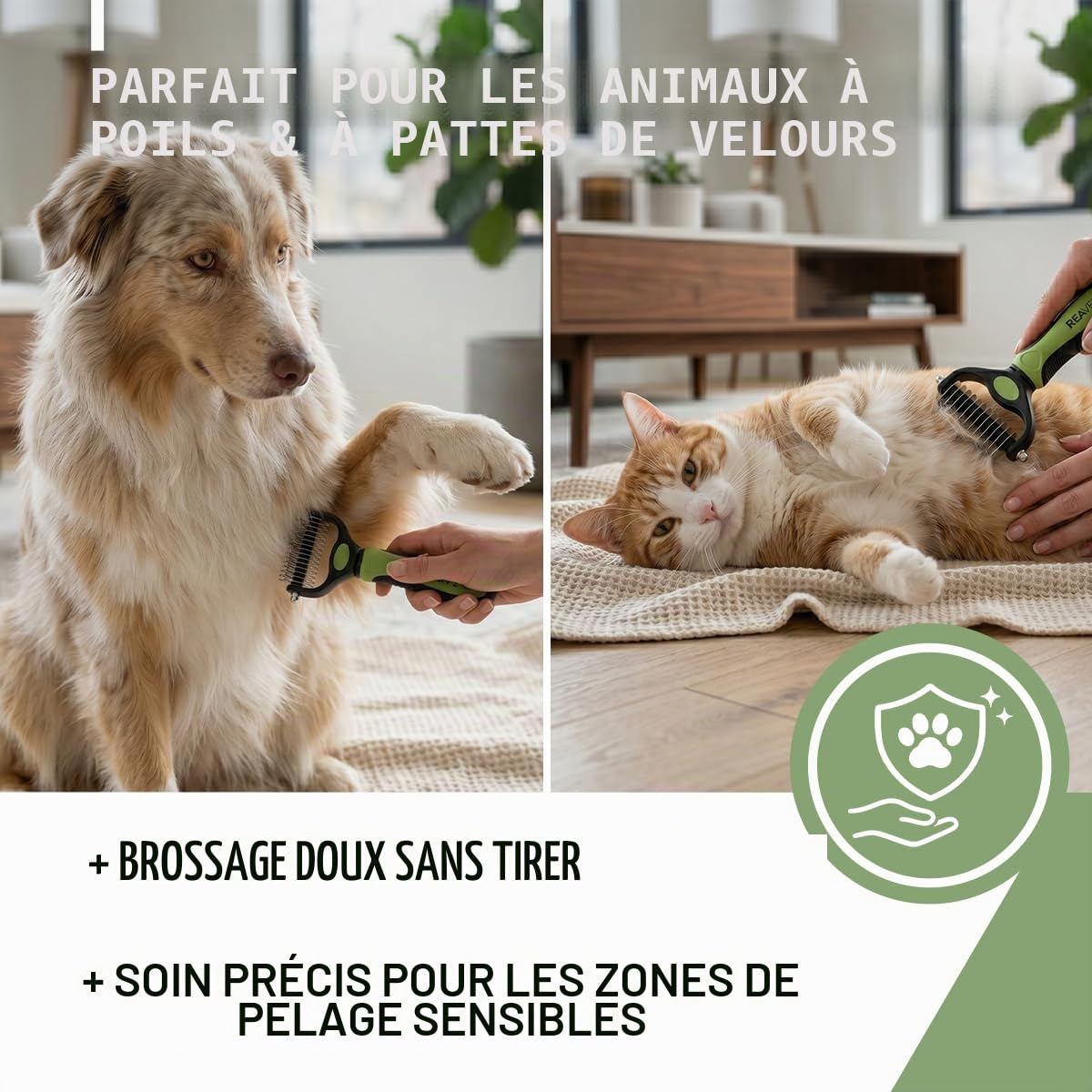 ReaVET Brosse pour chien et chat - Brosse à sous-poil pour poils longs - Pour les petites races - Élimine les sous-poils et les nœuds - Avec effet de massage et protection des poils - Brosse pour