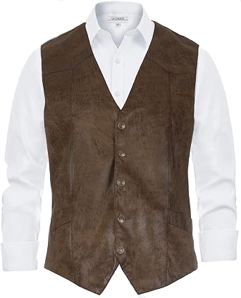 Gioberti Mens 5 Button Faux Leather Vest