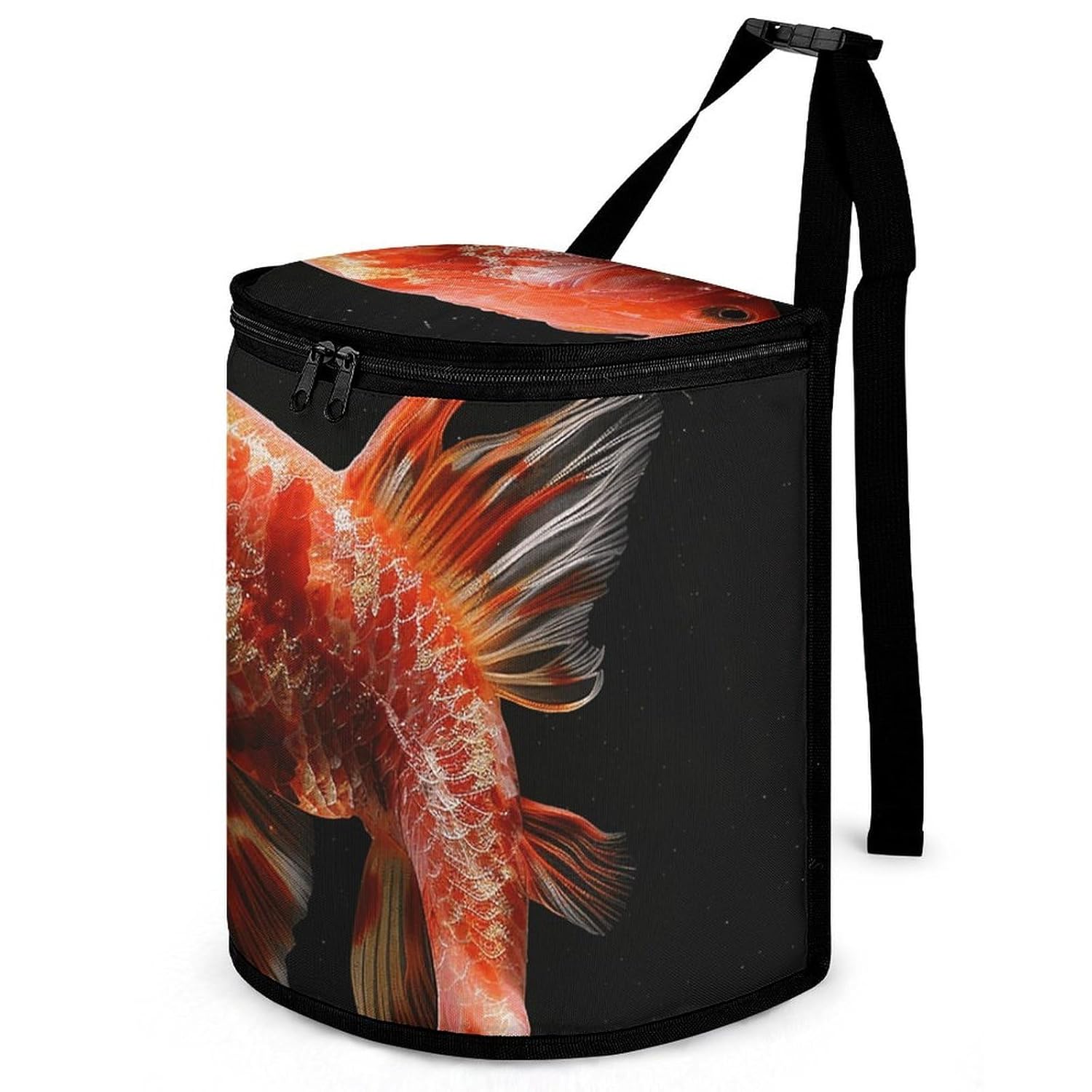 MUSM Leakproof Car Trash Can 2.5 Gallon, Durable Automotive Garbage Bag with Waterproof Liner, Red and Orange Fish Trash Bag for Car, Truck, RV & Bathroom
