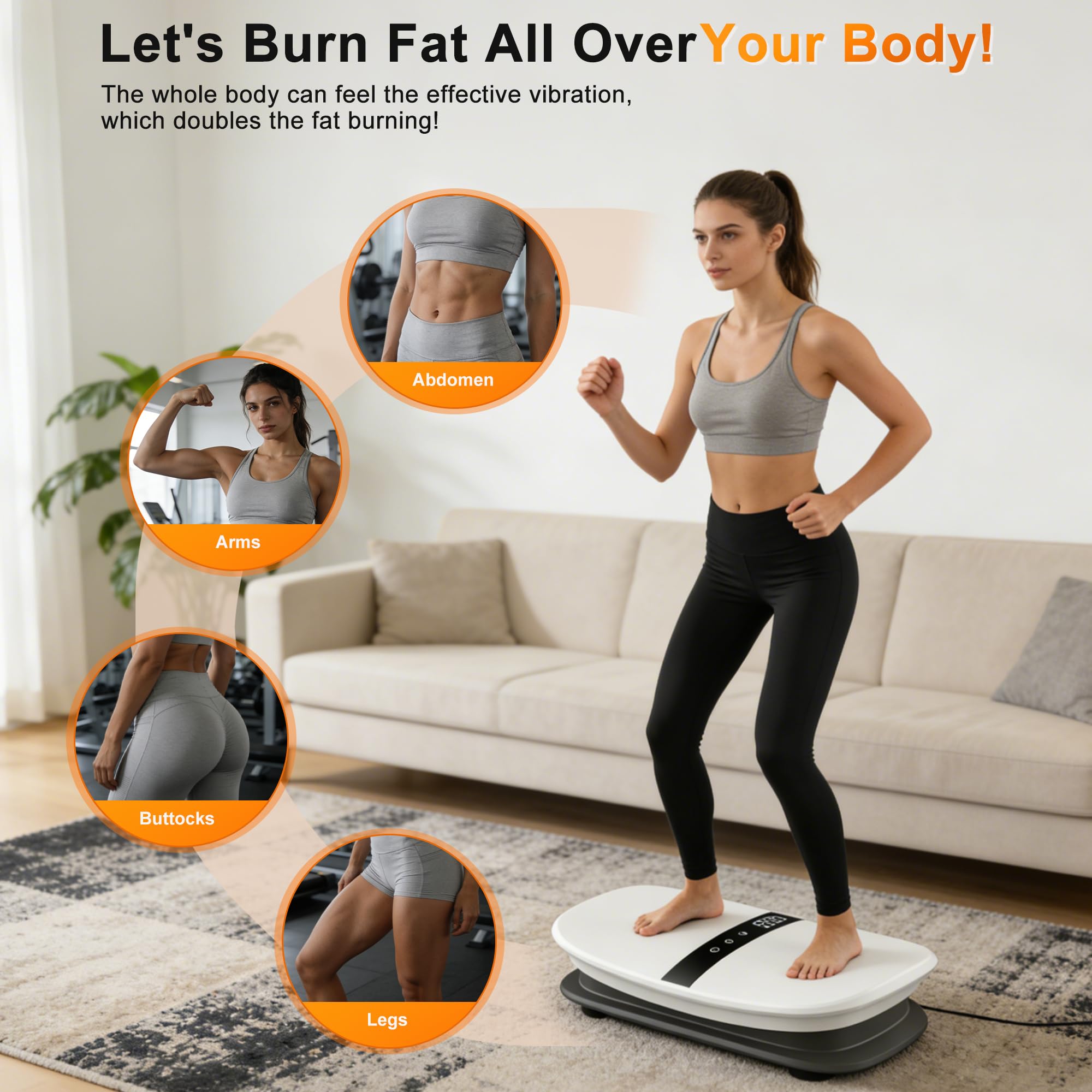 Vibrationsplatte, Fettverbrennung&Muskelaufbau, Ganzkörper-Vibration, Integrierter Bluetooth-Lautsprecher, 30 einstellbare Geschwindigkeiten, leiser Motor, Rüttelplatte für Frauen & Männer, 120KG