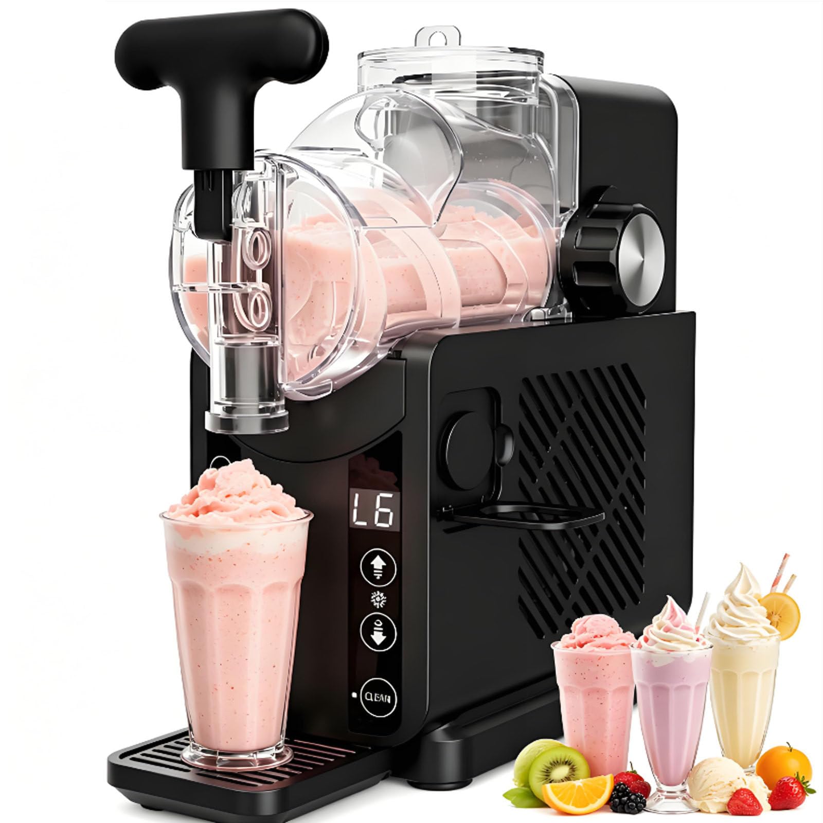 ErShangMao Slushie Maker,2l Slushy Maker & Soft Serve Ice Cream Machine, No-Ice,5 Presets, 15 Mins, 8-10 Servings, Automatic Cleaning, 5 In 1 Portable Cold Drink Device For Home Café Or Kiosk Black