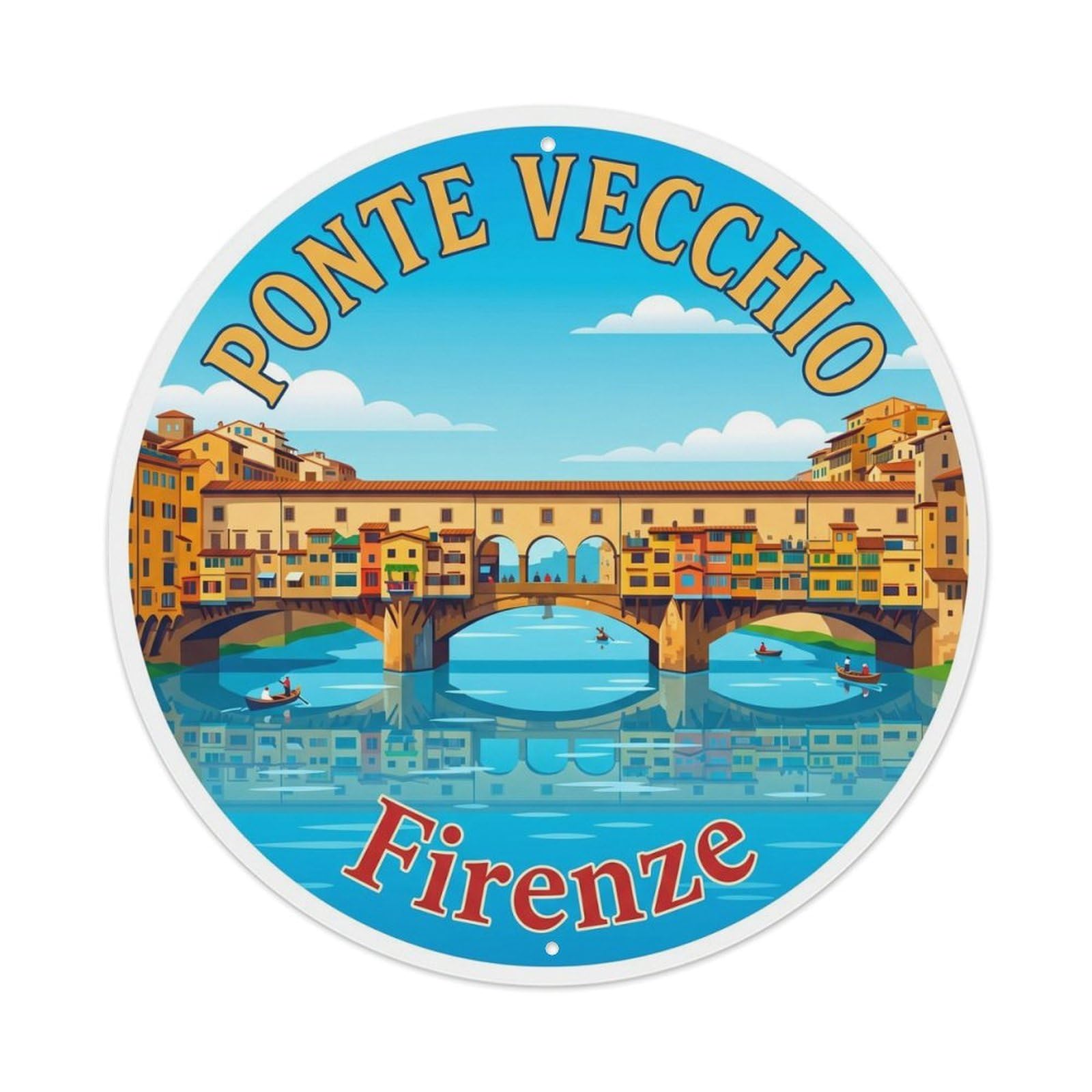 Vintage Travel Ponte Vecchio Firenze Metal Tin Sign Plaque Wall Decor for Cafe, Club Bar, Office, Home Garden Round Metal Poster 8x8Inch