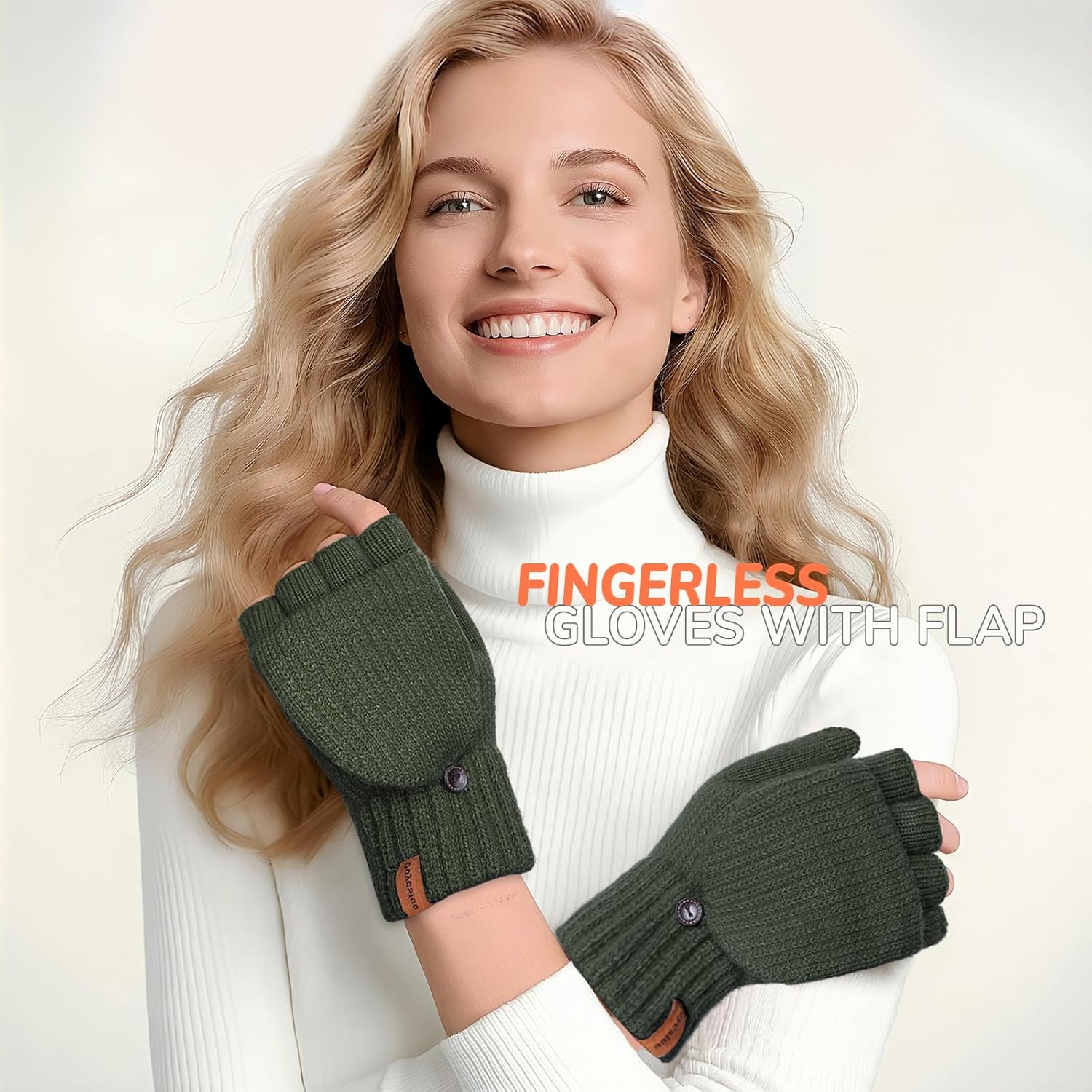 Winter Fingerless Gloves for Women Men Warm Knitted Convertible Mittens With Finger Flaps Fleece Women's Mittens - Image 2