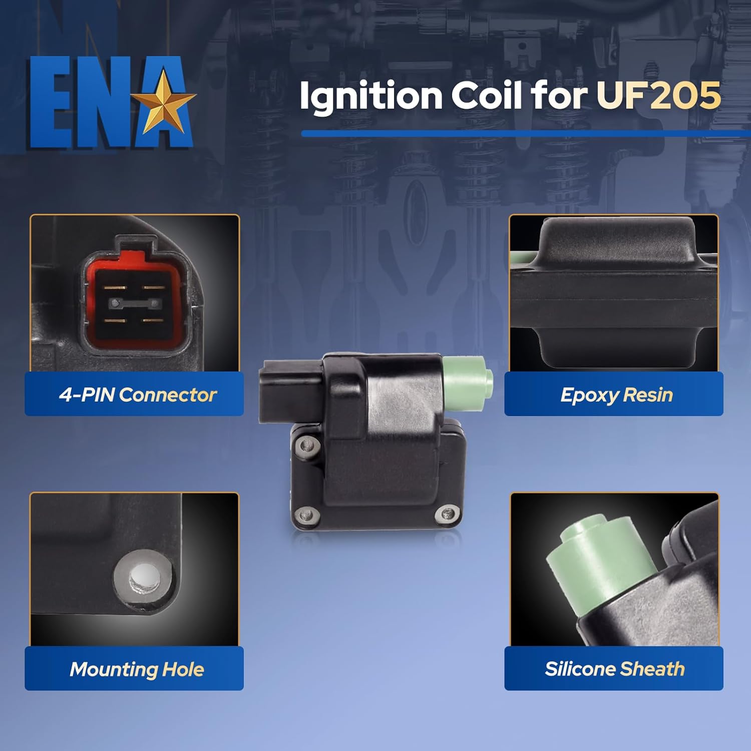 ENA Set of 1 Ignition Coil Pack Compatible with Honda Accord 1994 1995 1996 1997 (TEC Distributor) Prelude 1997 1998 1999 2000 2001 L4 2.2L Replacement for 30520PT9A02 UF205