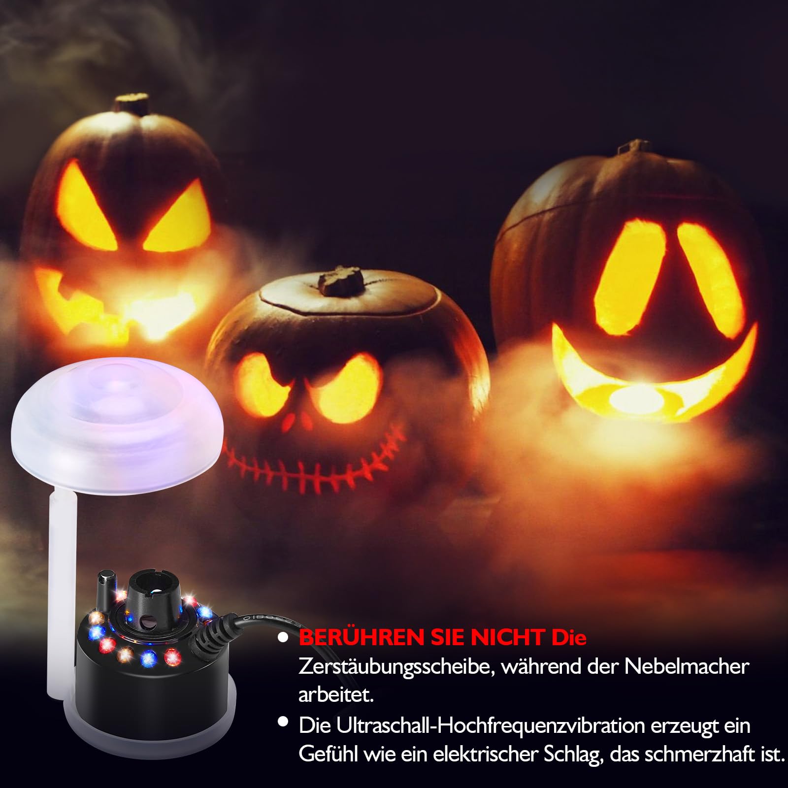 FITNATE 12 Luces LED Mist Maker Fogger, Generador de Niebla, Fogger Ultrasónico, Atomizador Humidificador de Aire, Fuente de Agua, Ideal para Decoración de Estanque, para Halloween y Otro Festival