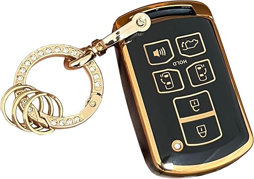 For Toyota Key Fob Cover Key Fob Shell With KeyChain Fit for Toyota Sienna 2011-2020 Car Smart Key Black-Gold