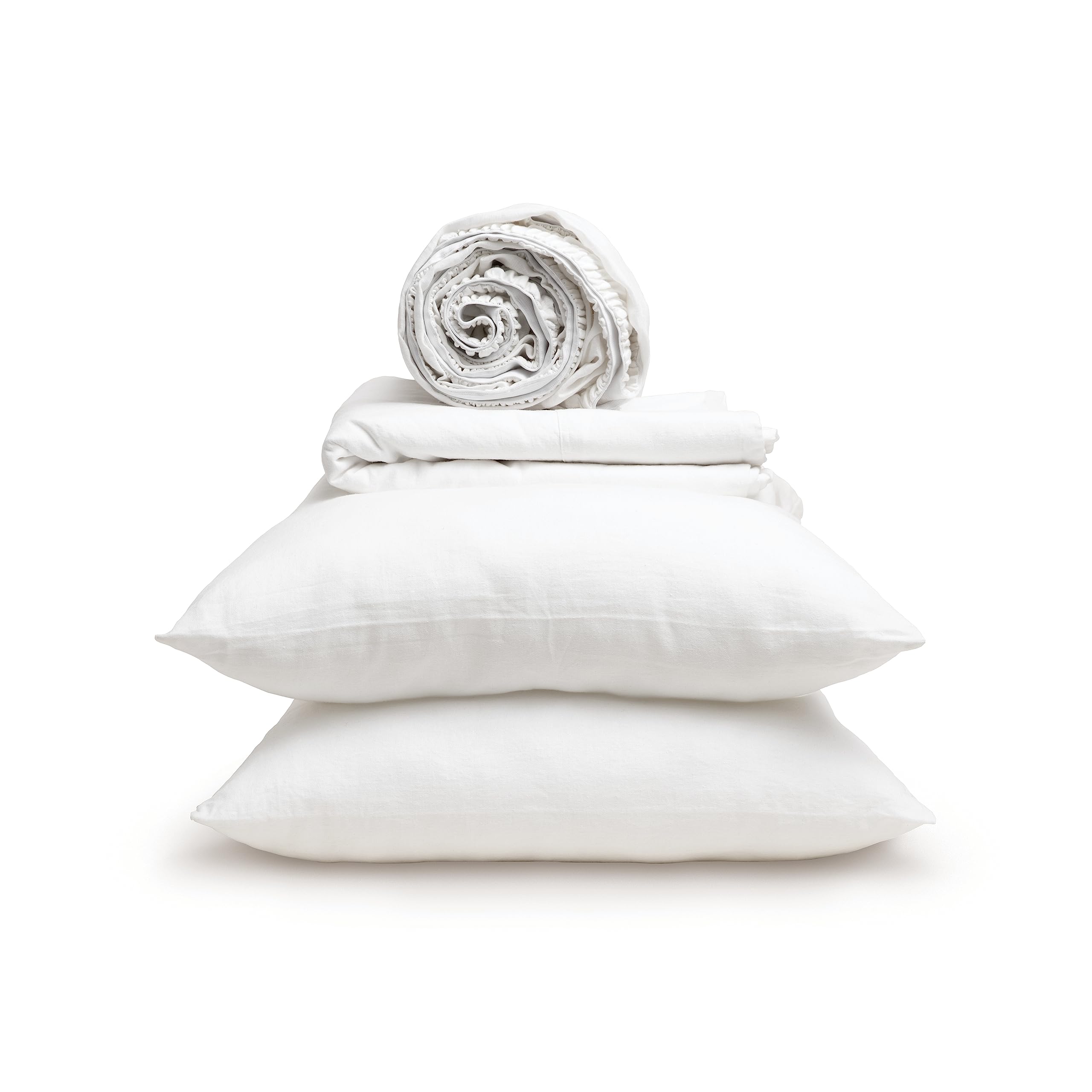 PureCare Dr Weil Blended Linen 4-Piece Sheet Set Luxury Bed Sheets Lightweight Breathable Linen Cotton Queen White DWSCLIN-Q-WH