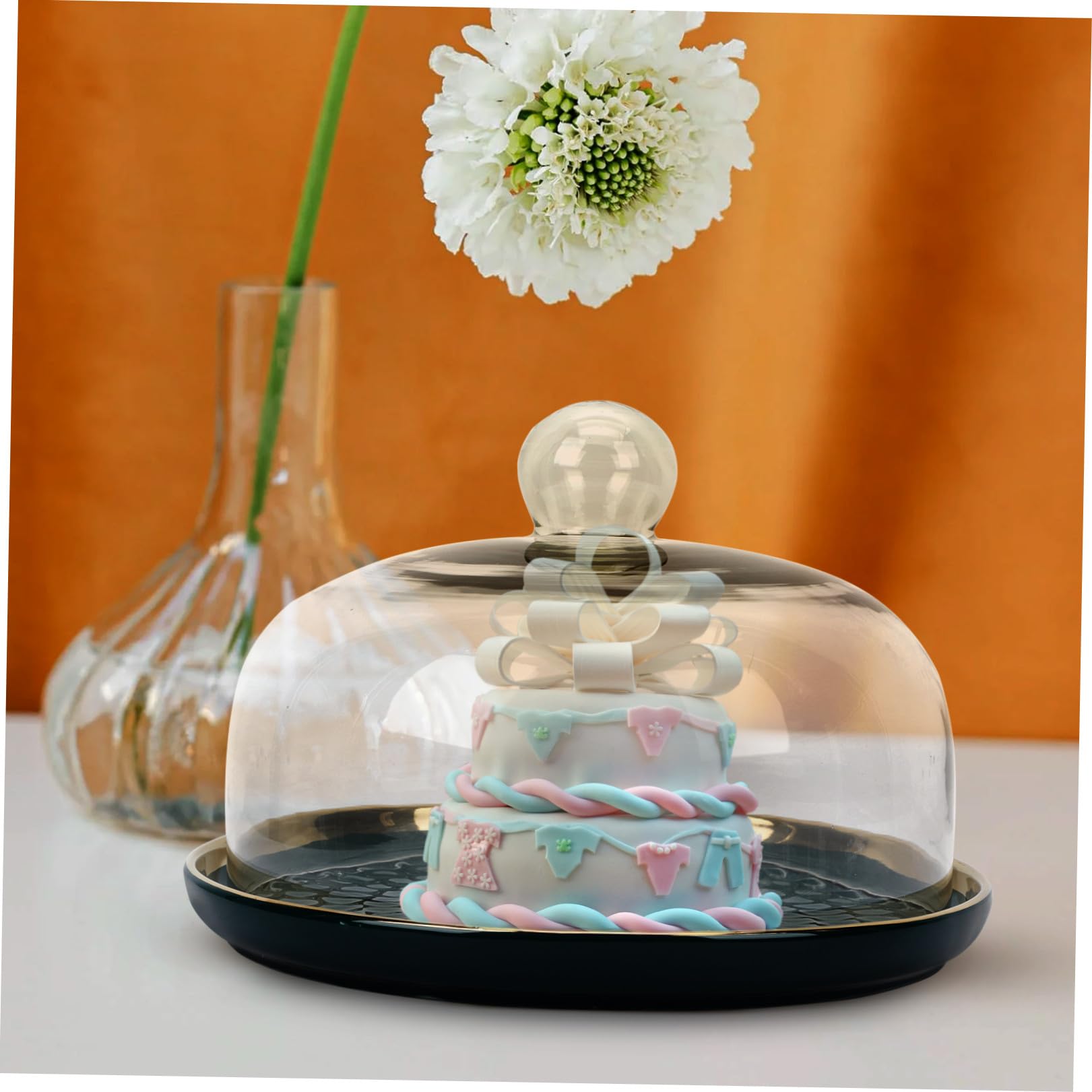 Piatto per Dolci e Torte in Ceramica Verde con Copertura in Vetro, Vassoio per Conservazione Alimenti Sicuro e Elegante per Riunioni di Famiglia
