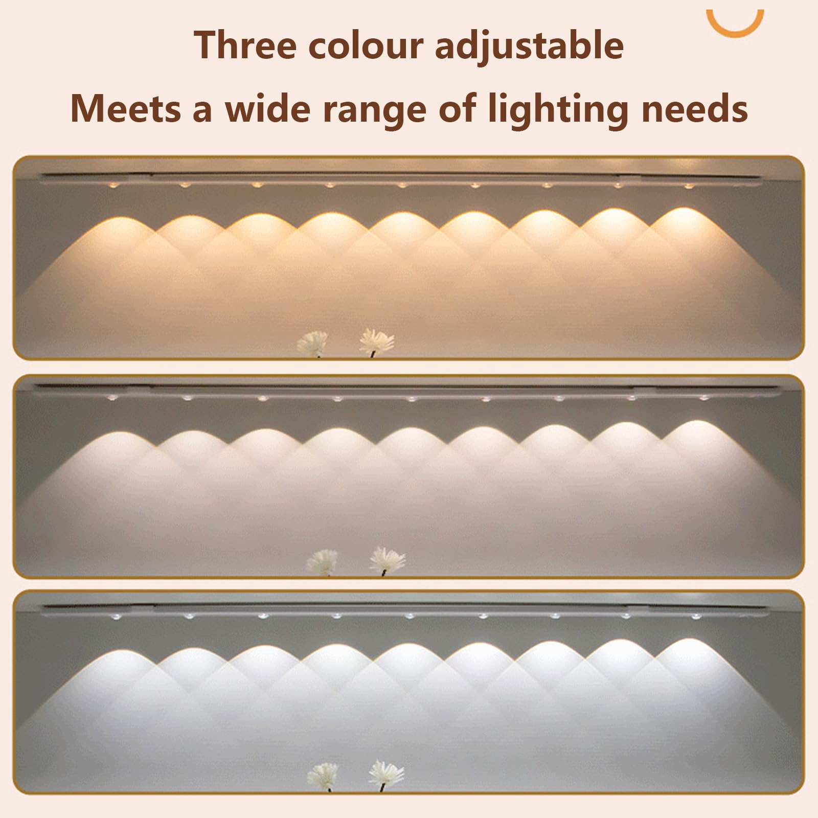 Armario LED Apliques de Pared con Sensor Movimiento Lámpara de Pared Regulable 2700K/4500K/6500K Iluminación de Pared USB Recargable para Gabinete Escaparate Escaleras (Blanco,80cm)