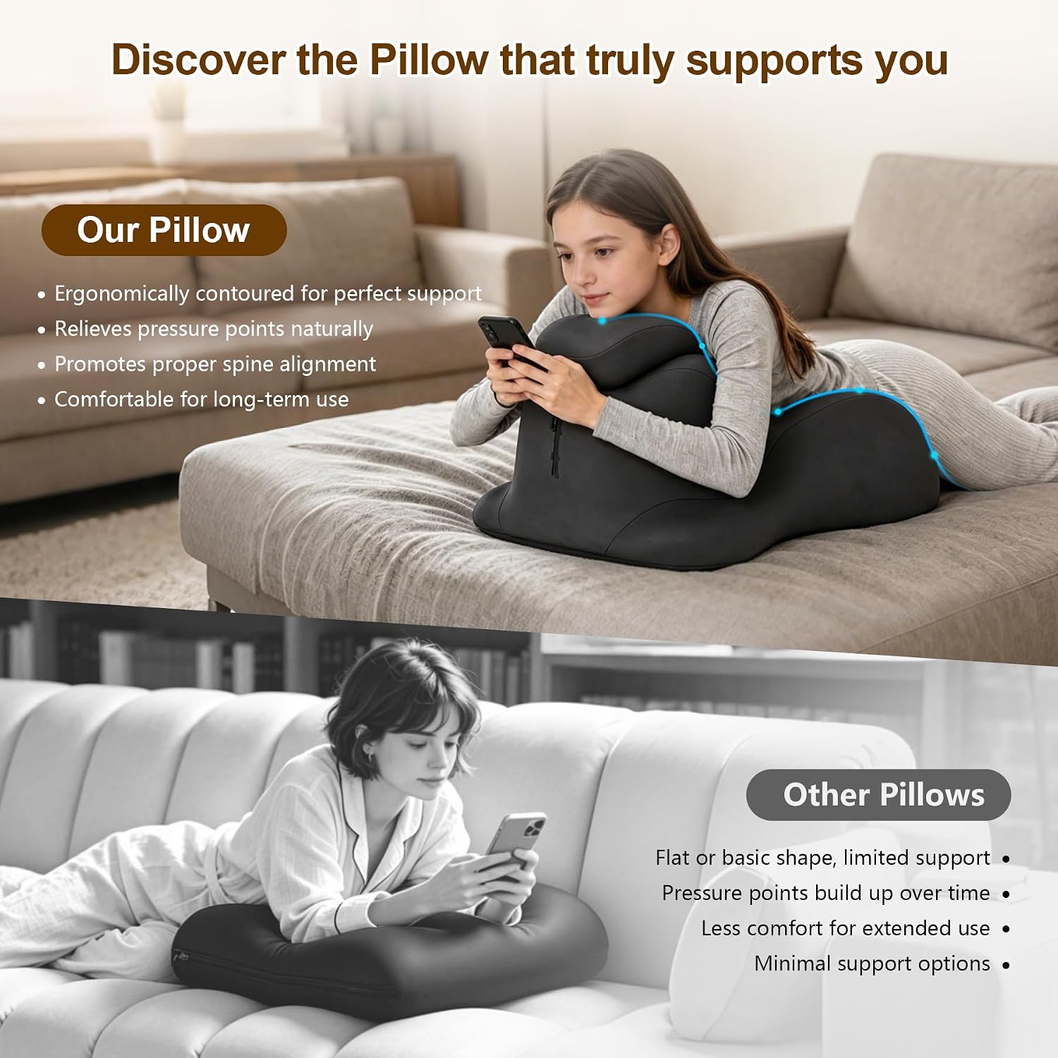Memory Foam Wedge Pillow for Intimacy Couples, Ergonomic Support Pillow, 27° Angled Sweet Spot Positioning Pillow for Reading, Sleeping, Back Support, Neck & Waist Comfort, Washable Removable Cover