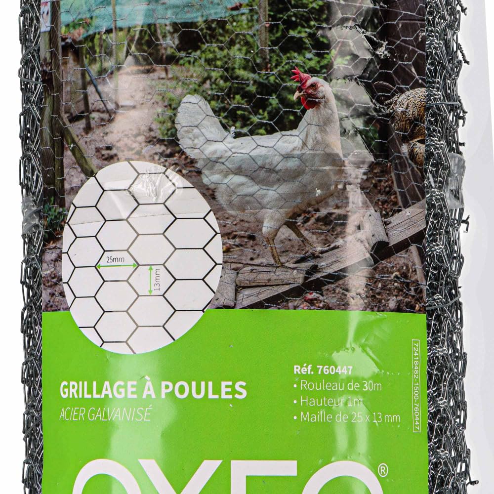 Oxeo Grillage à Poule 30 mètres Hauteur 1m - en Acier galvanisé – Maille hexagonale 25x13mm - Filet de clôture pour poulailler