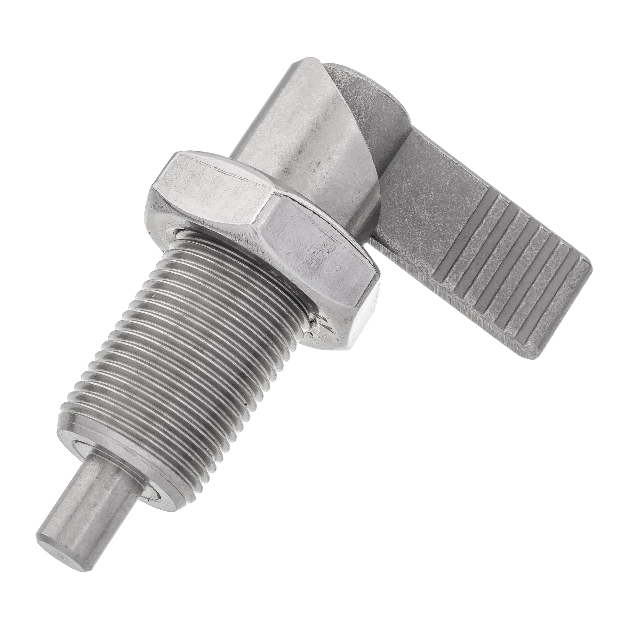 HALLMERS M20 x 1.5 x 37mm Thread 8mm Pin Diameter Lever Indexing Spring Plunger with Stop Notch - Stainless Steel L-Shaped Retractable Locking Bolt Knob Threaded Index Mechanism Accessory Tool