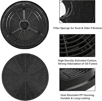 SANTUO Cooker Hood Filter Replacement 2Pcs, Activated Carbon 175mm Diameter Charcoal Filters, 35mm Height Round Grease Absorbing Mesh for Kitchen Vent Extractor(black)