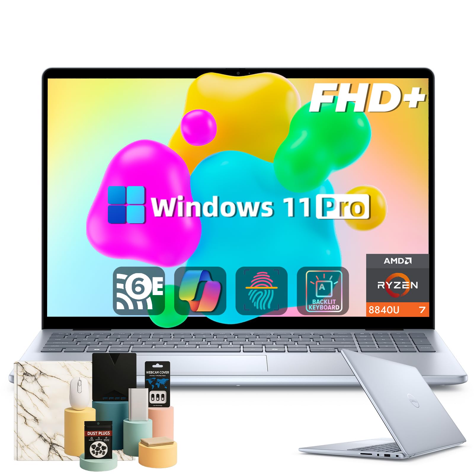 Dell Inspiron 16 5645 Laptop - 16" FHD+ Display, AMD Ryzen 7-8840U(up to 5.1 GHz), Fingerprint Reader, Backlit Keyboard, Wi-Fi 6E, Ai Copilot, Windows