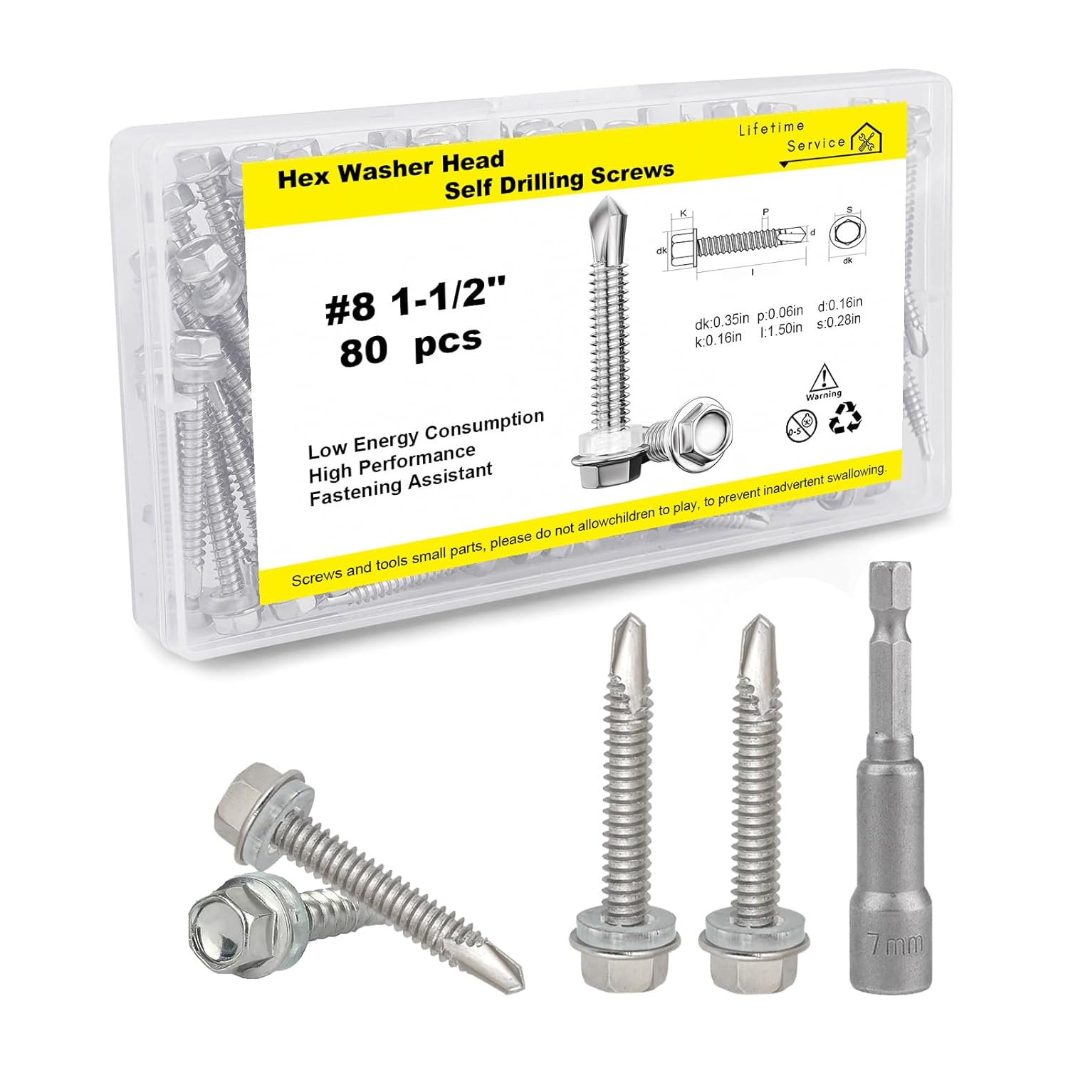 8 x 11/2'' Sheet Metal Screws, Hex Washer Head SelfDrilling Screws